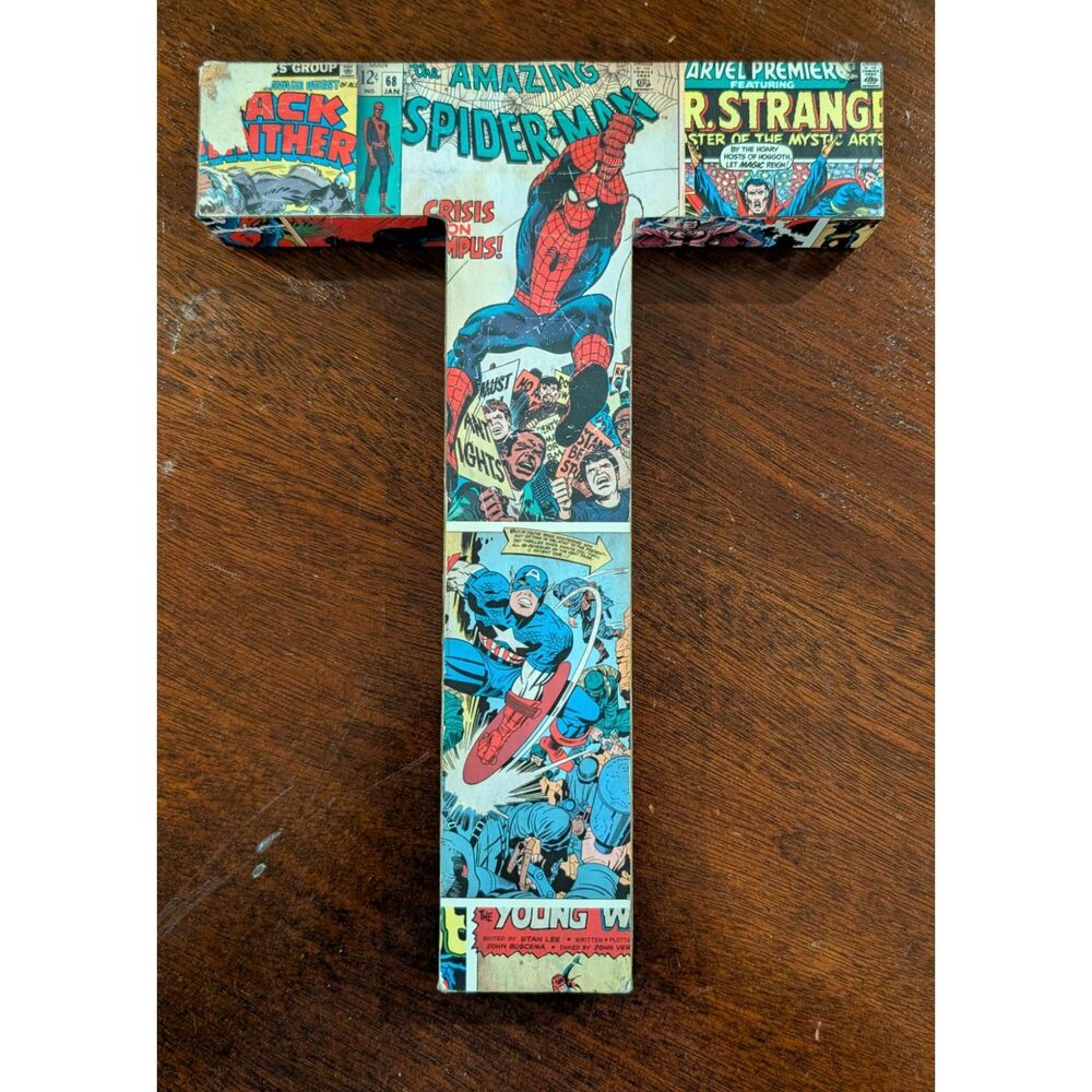 Marvel Comic Collage Letter “T” • 10x7 Inches • Wall Decor • Spider‑Man/Cap